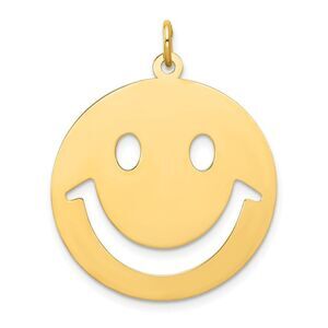 14k Yellow Gold Polished Cutout Smiley Face Pendant, 25mm (1 inch)